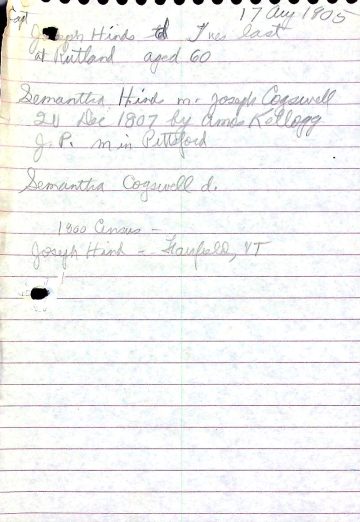 HINDS Joseph (d. 1805 Rutland) COGSWELL